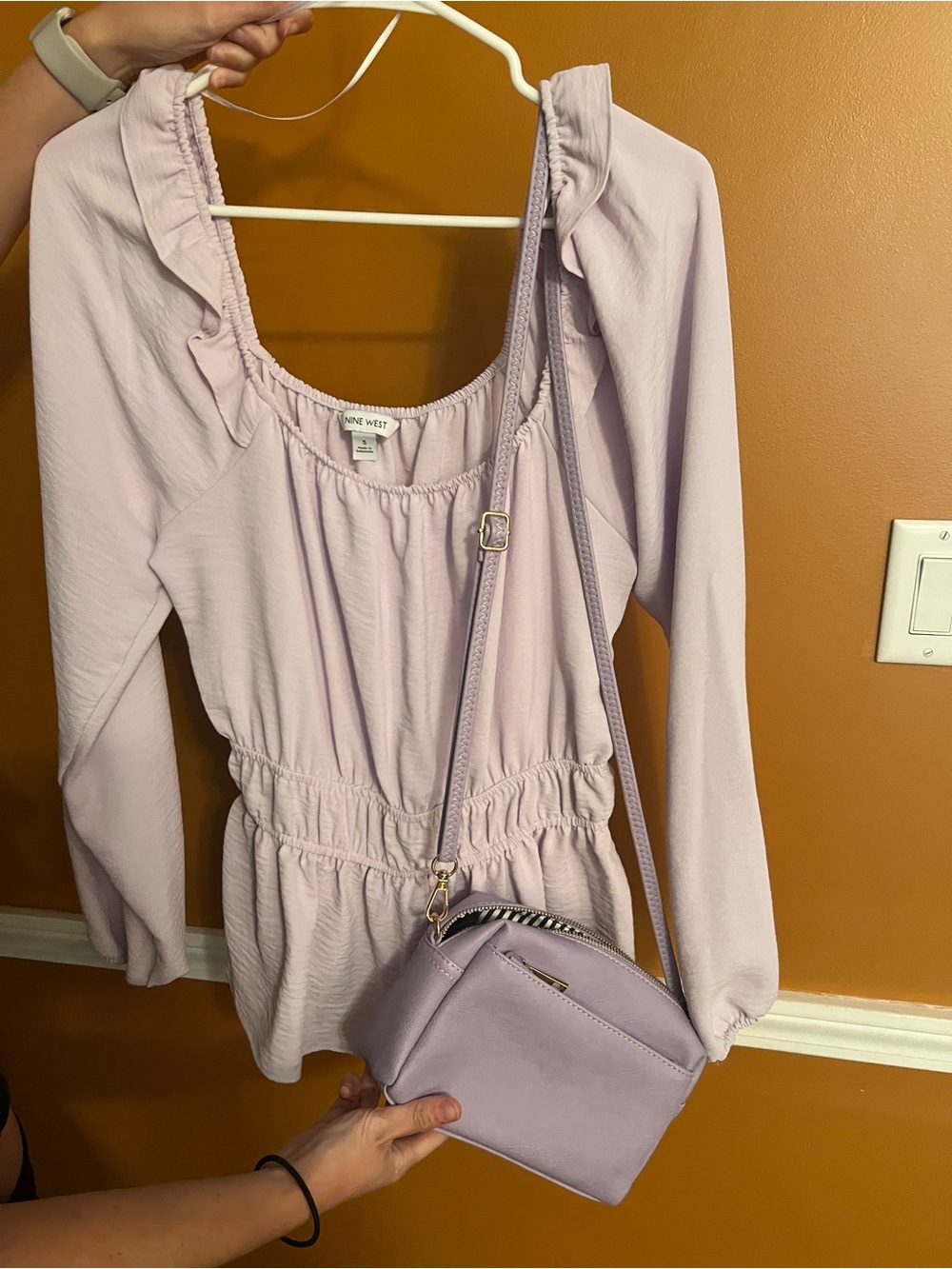 Nine West Lilac Long Sleeve Elastic Waist Peplum Top
